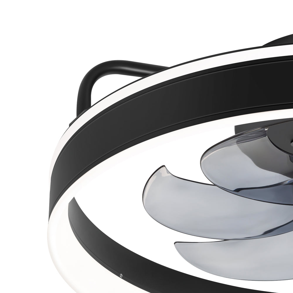 20 inch Black Caged Ceiling Fans with Lights, Low Profile Flush Mount Enclosed Ceiling Fan Remote Control, Reversible DC Motor, Modern Bladeless Ceiling Fan with Led Light for Bedroom