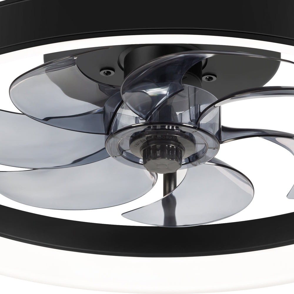 20 inch Black Caged Ceiling Fans with Lights, Low Profile Flush Mount Enclosed Ceiling Fan Remote Control, Reversible DC Motor, Modern Bladeless Ceiling Fan with Led Light for Bedroom