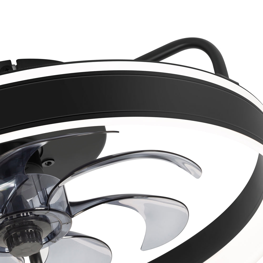 20 inch Black Caged Ceiling Fans with Lights, Low Profile Flush Mount Enclosed Ceiling Fan Remote Control, Reversible DC Motor, Modern Bladeless Ceiling Fan with Led Light for Bedroom