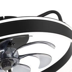 20 inch Black Caged Ceiling Fans with Lights, Low Profile Flush Mount Enclosed Ceiling Fan Remote Control, Reversible DC Motor, Modern Bladeless Ceiling Fan with Led Light for Bedroom