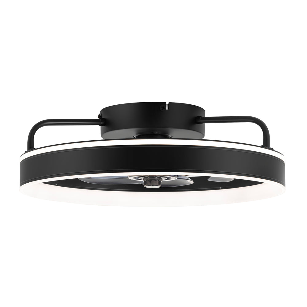 20 inch Black Caged Ceiling Fans with Lights, Low Profile Flush Mount Enclosed Ceiling Fan Remote Control, Reversible DC Motor, Modern Bladeless Ceiling Fan with Led Light for Bedroom