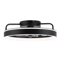 20 inch Black Caged Ceiling Fans with Lights, Low Profile Flush Mount Enclosed Ceiling Fan Remote Control, Reversible DC Motor, Modern Bladeless Ceiling Fan with Led Light for Bedroom