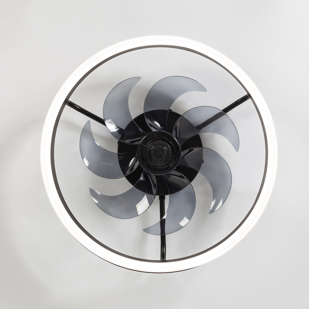 20 inch Black Caged Ceiling Fans with Lights, Low Profile Flush Mount Enclosed Ceiling Fan Remote Control, Reversible DC Motor, Modern Bladeless Ceiling Fan with Led Light for Bedroom