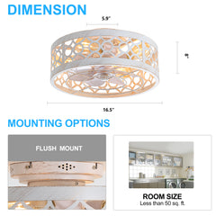 16.5-in Vintage Distressed White Low Profile Ceiling Fan with Light and Remote Control(7-blade)