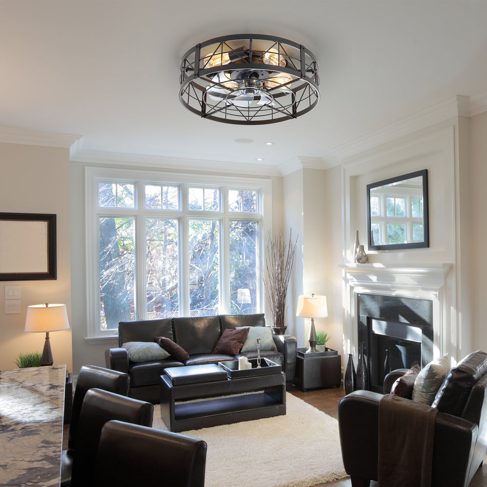 Brielle 20" Flush Mount Caged Ceiling Fan With Light & Remote
