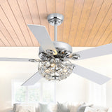 52-Inch Chrome Ceiling Fan with Light, Reversible DC Motor, 6 Speeds Remote Control, 5 Blades, E12 Bulb Base, Downrod Mount