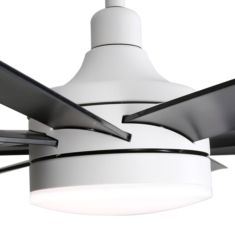 AeroSpan Lux 65-inch black and white 8-blade ceiling fan with black blades and white housing design