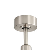 Close-up of brushed nickel ceiling canopy and downrod for 72-inch ceiling fan