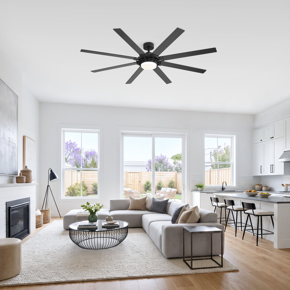 72-Inch 8-Blade Black Ceiling Fan with Light & Remote