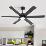 Modern 60" Ceiling Fan with LED Light, Remote Control, Quiet DC Motor, 6-Speed Reversible Fan, Dimmable Lighting, Timer for Bedroom