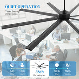 96-inch large black ceiling fan with quiet 35dB operation and 1, 2, 4 or 8-hour timer settings