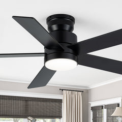 42-inch Flush Mount Ceiling Fan with 5 Reversible Blades, 18W LED Light, Quiet 6-Speed DC Motor, Remote Control & 3 Color Temps (3000K/4500K/6000K)