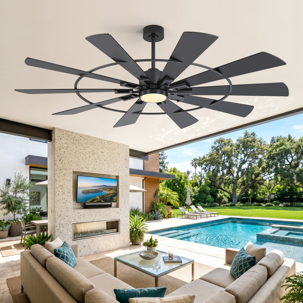 62/72 Inch Modern Ceiling Fan with LED Light and Remote, Dual Finish Blades, Ultra Quiet DC Motor, 6-Speed Ceiling Fan for Large Rooms