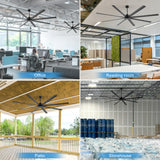 96-inch large black ceiling fan for office, reading room, patio and warehouse spaces