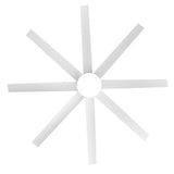 Top view of white 8-blade ceiling fan highlighting the evenly spaced blade design