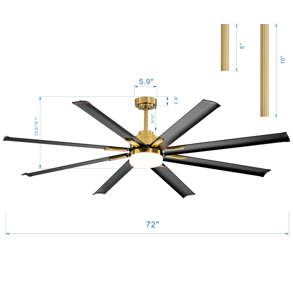 Large 72in Integrated LED Indoor Gold Ceiling Fan with Light and Remote Control Included