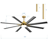 Large 72in Integrated LED Indoor Gold Ceiling Fan with Light and Remote Control Included