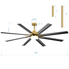Large 72in Integrated LED Indoor Gold Ceiling Fan with Light and Remote Control Included