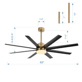 Annette 65 in. Integrated LED Indoor Gold Black-Blade Ceiling Fans with Light and Remote Control