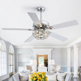 52-Inch Chrome Ceiling Fan with Light, Reversible DC Motor, 6 Speeds Remote Control, 5 Blades, E12 Bulb Base, Downrod Mount