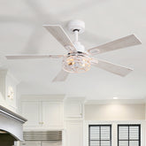 42-inch Ceiling Fan with Distressed White or Matte Black Finish, 5 Reversible Blades, Quiet DC Motor, Remote Control,6" Downrod