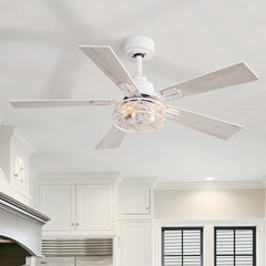 42-inch Ceiling Fan with Distressed White or Matte Black Finish, 5 Reversible Blades, Quiet DC Motor, Remote Control,6" Downrod