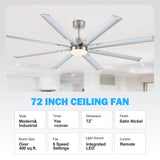 72-Inch Modern Ceiling Fan with Remote, Reversible Powerful DC Motor, 8 Aluminum Blades, 6-Speed, Dual Downrods(7“&24”), LED Light Kit with 3 Color Temps(3000K/4500K/6000K), Black/Gold Black/White/Gold White Finish for Large Room