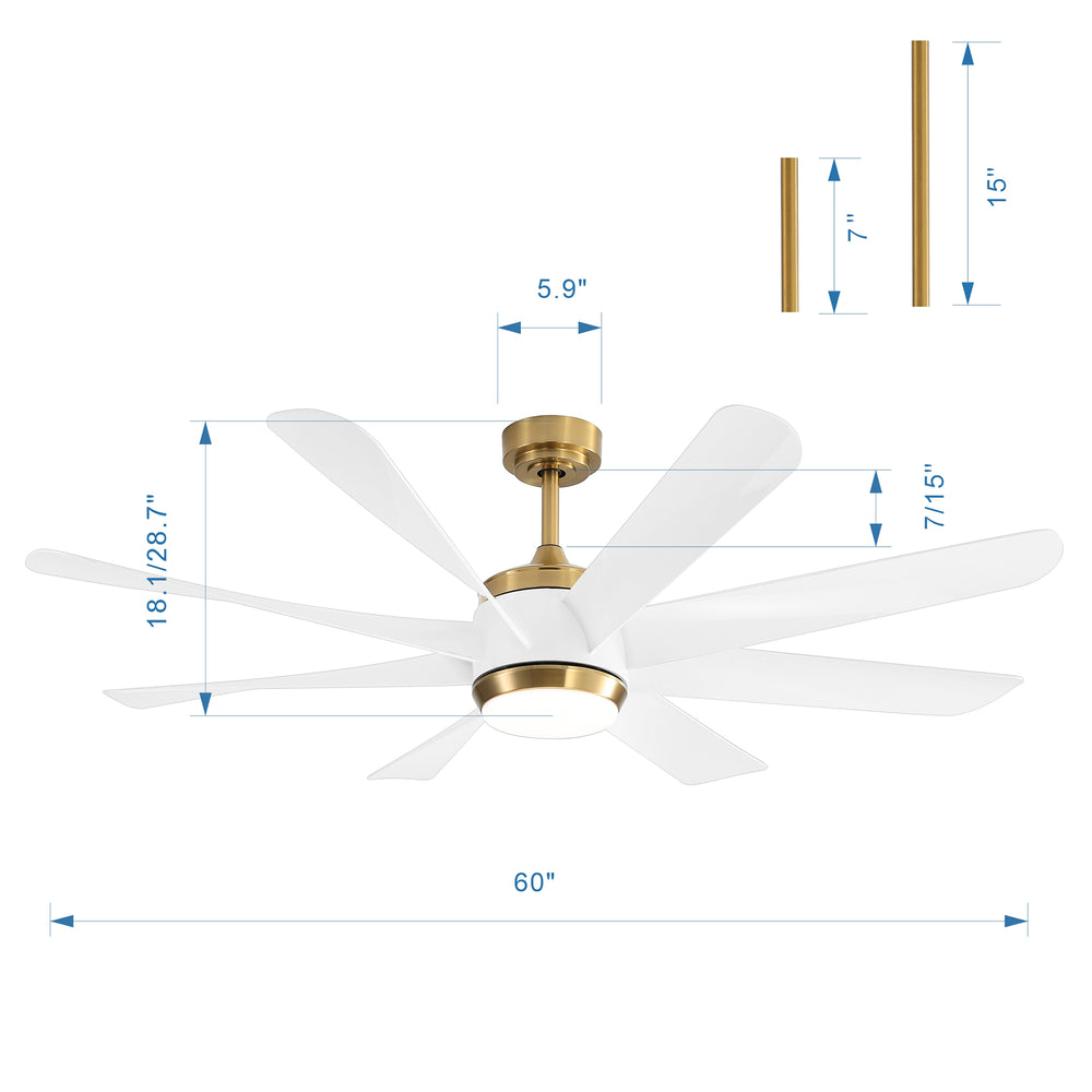 Alsatia 60-in Gold Indoor LED Ceiling Fan with Light Remote (8-Blade)