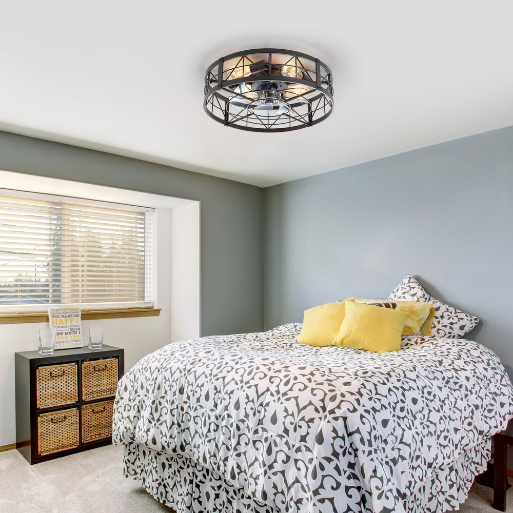 Brielle 20" Flush Mount Caged Ceiling Fan With Light & Remote