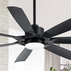 60-inch Modern Matte Black 7-Blade Ceiling Fan with 18W LED Light, 6-Speed DC Motor,Remote,3 Color Temps and Dual Downrods (6" & 12")
