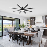 72-Inch 8-Blade Black Ceiling Fan with Light & Remote