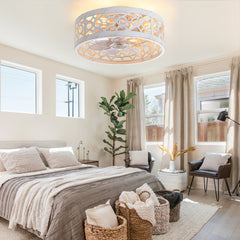 16.5-in Vintage Distressed White Low Profile Ceiling Fan with Light and Remote Control(7-blade)