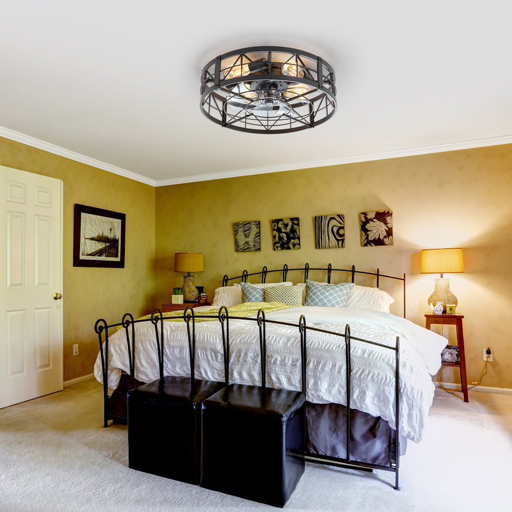 Brielle 20" Flush Mount Caged Ceiling Fan With Light & Remote