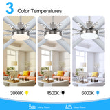 72-Inch Modern Ceiling Fan with Remote, Reversible Powerful DC Motor, 8 Aluminum Blades, 6-Speed, Dual Downrods(7“&24”), LED Light Kit with 3 Color Temps(3000K/4500K/6000K), Black/Gold Black/White/Gold White Finish for Large Room