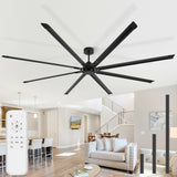 120 Inch Large Industrial Ceiling Fan with 8 Aluminum Blades No Light, Quiet Reversible DC Motor, 6 Speeds, Remote Control, Black, Warehouse Garage Commercial Ceiling Fan