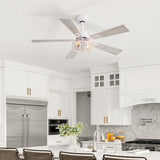 42/52-inch Ceiling Fan with Distressed White or Matte Black Finish, 5 Reversible Blades, Quiet DC Motor, Remote Control