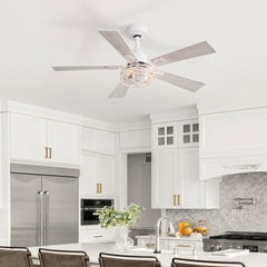 42-inch Ceiling Fan with Distressed White or Matte Black Finish, 5 Reversible Blades, Quiet DC Motor, Remote Control,6" Downrod