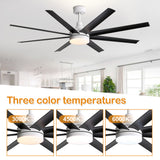 AeroSpan Lux 65-inch black and white 8-blade ceiling fan with 3000K, 4500K and 6000K light color temperatures