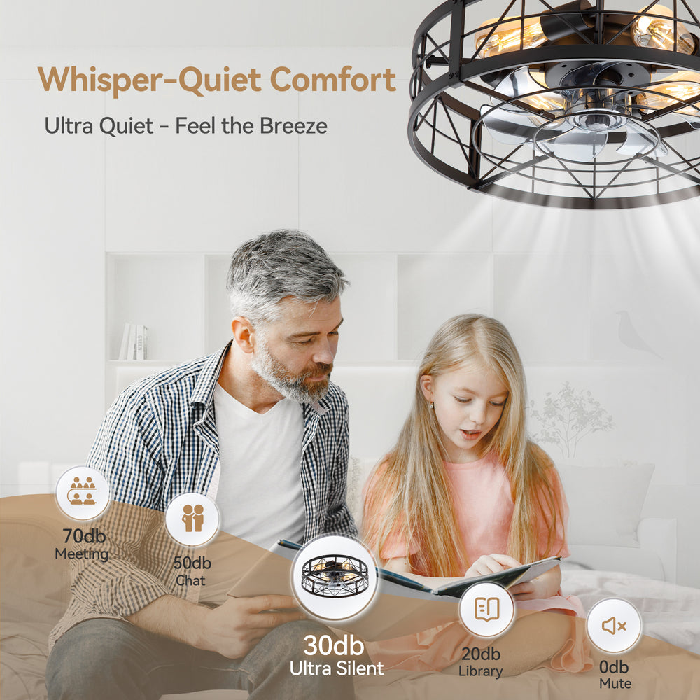 Brielle 20" Flush Mount Caged Ceiling Fan With Light & Remote