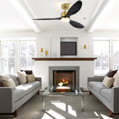 52-Inch Modern Ceiling Fan with Light, 3 ABS Blades, 18W LED with 3 Color Temperatures, Remote Control with 6 Speeds, Reverse Function, Timer, Quiet DC Motor, Includes 5" & 10" Downrods, Ideal for Dining, Bedroom, and Living Room