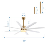 Annette 65 in. Integrated LED Indoor Gold Black-Blade Ceiling Fans with Light and Remote Control
