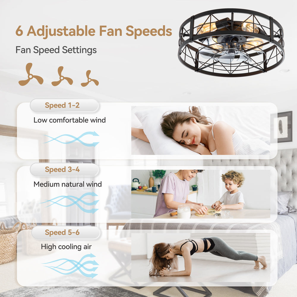 Brielle 20" Flush Mount Caged Ceiling Fan With Light & Remote