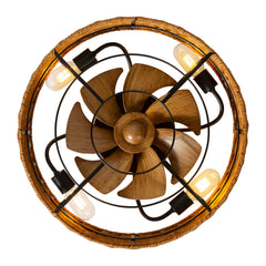 19-in Rattan Shade Low Profile Ceiling Fan with Remote Control(7-Blade)