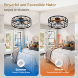 Brielle 20" Flush Mount Caged Ceiling Fan With Light & Remote