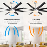 AeroSpan Lux 65-inch black and white 8-blade ceiling fan with clockwise and counterclockwise airflow function