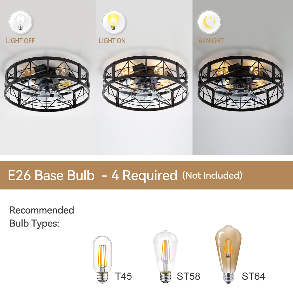 Brielle 20" Flush Mount Caged Ceiling Fan With Light & Remote