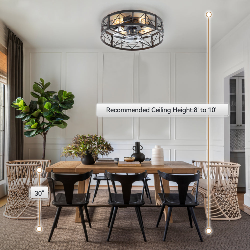 Brielle 20" Flush Mount Caged Ceiling Fan With Light & Remote