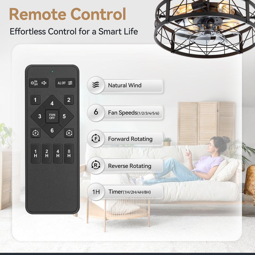 Brielle 20" Flush Mount Caged Ceiling Fan With Light & Remote