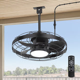 20" Plug-In Outdoor Ceiling Fan with Light, IP44 Waterproof,Matte Black Finish, 5 ABS Blades, Integrated 16W LED (3 Color Temps, Dimmable), Quiet Energy-Saving DC Motor, 6 Speeds with Timer, Remote Control, Reversible Airflow, Includes 6" & 10" Downrods