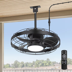 20" Plug-In Outdoor Ceiling Fan with Light, IP44 Waterproof,Matte Black Finish, 5 ABS Blades, Integrated 16W LED (3 Color Temps, Dimmable), Quiet Energy-Saving DC Motor, 6 Speeds with Timer, Remote Control, Reversible Airflow, Includes 6" & 10" Downrods